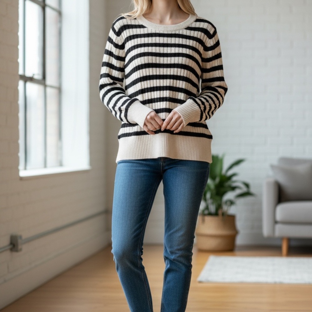 Striped Navy Blue and White Sweater